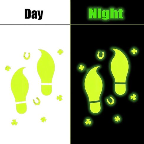 St. Patricks Day Luminous Leprechaun Footprints Glow in The Dark Paddys Decals Stickers Shamrock Gold Coin Saint St Pattys Day Party Decorations Classroom Floor Window Green Decals in Saudi Arabia