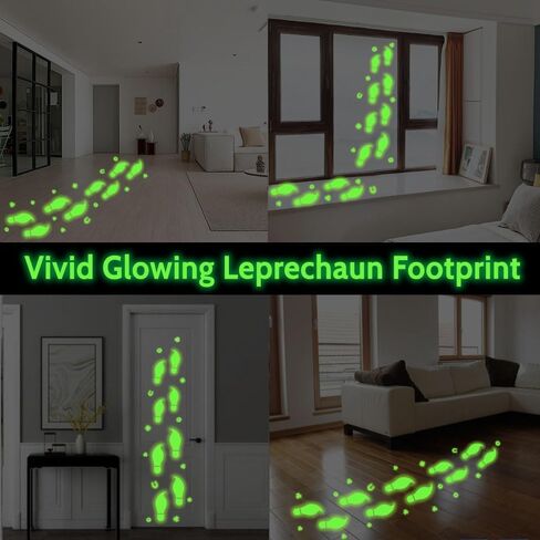 St. Patricks Day Luminous Leprechaun Footprints Glow in The Dark Paddys Decals Stickers Shamrock Gold Coin Saint St Pattys Day Party Decorations Classroom Floor Window Green Decals in Saudi Arabia