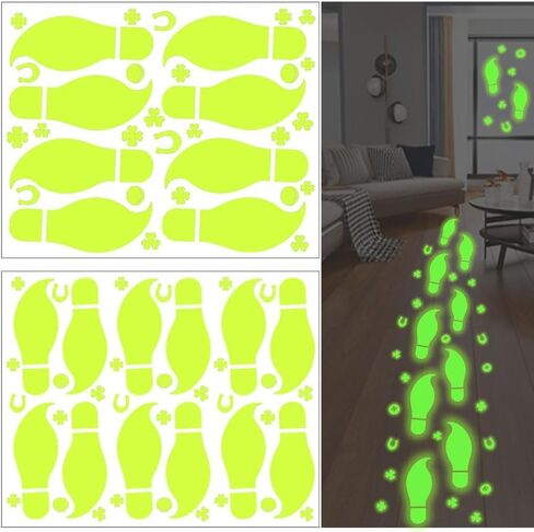 St. Patricks Day Luminous Leprechaun Footprints Glow in The Dark Paddys Decals Stickers Shamrock Gold Coin Saint St Pattys Day Party Decorations Classroom Floor Window Green Decals in Saudi Arabia
