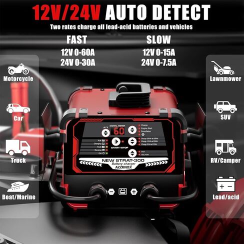 12V 24V Car Battery Charger & Engine Starter, 0-60A Automatic Battery Maintainer, 300 Cranking Amps, Jump Starter & Smart Trickle Charger in Kuwait