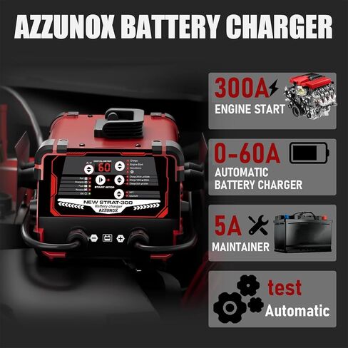 12V 24V Car Battery Charger & Engine Starter, 0-60A Automatic Battery Maintainer, 300 Cranking Amps, Jump Starter & Smart Trickle Charger in Kuwait