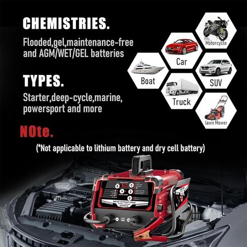 12V 24V Car Battery Charger & Engine Starter, 0-60A Automatic Battery Maintainer, 300 Cranking Amps, Jump Starter & Smart Trickle Charger in Kuwait