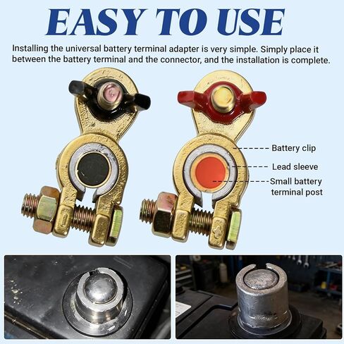2Pair Battery Terminal Shim,Anode Cathode Sleeves, Car Battery Terminal Converter Adapter Sleeves, Positive & Negative Converter Post Connector, Universal Car Truck SUV Accessories in Kuwait