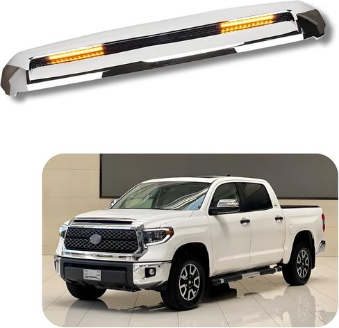 Front Upper Grille Hood Scoop Chrome w/led Lights Compatible with Toyota Tundra 2014-2021,Replacement Front Engine Heat Dissipation Mesh Grille Silver in Kuwait