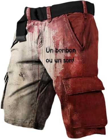 2025 New Men's Bloody Problem Solved Halloween Print Cargo Shorts in Saudi Arabia
