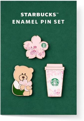 مجموعة دبابيس المينا Starbucks Cherry Blossom 2026 - مجموعة دبابيس ساكورا المكونة من 3 قطع مع تصميمات Bearista وBlossom وCoffee Cup، ودبابيس طية صدر السترة من مجموعة Starbucks Spring للحقائب والسترات والهدايا in Kuwait