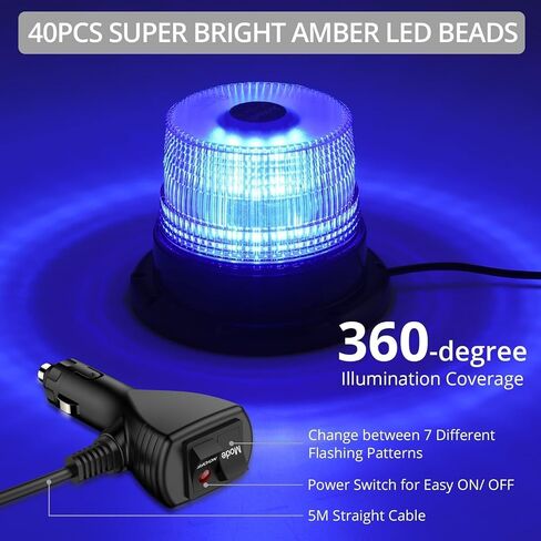 أضواء منارة وامضة من جوستيك، 40 مصباح LED للطوارئ، 12/24 فولت تحذير وامض مغناطيسي للسلامة، أضواء منارة ستروب قابلة لإعادة الشحن لشاحنة مركبة محراث الثلج، أزرق in Kuwait