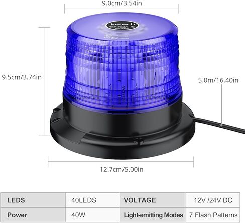 أضواء منارة وامضة من جوستيك، 40 مصباح LED للطوارئ، 12/24 فولت تحذير وامض مغناطيسي للسلامة، أضواء منارة ستروب قابلة لإعادة الشحن لشاحنة مركبة محراث الثلج، أزرق in Kuwait