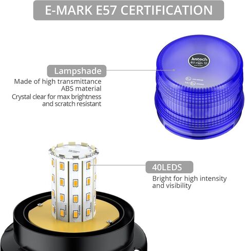 أضواء منارة وامضة من جوستيك، 40 مصباح LED للطوارئ، 12/24 فولت تحذير وامض مغناطيسي للسلامة، أضواء منارة ستروب قابلة لإعادة الشحن لشاحنة مركبة محراث الثلج، أزرق in Kuwait