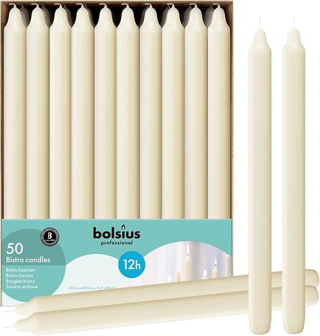 BOLSIUS Ivory Candlesticks Bulk Pack 50 Count - Unscented Dripless 11.5 Inch Household & Dinner Candle Set - 12+ Hours - Premium European Quality - Consistent Smokeless Flame - 100% Cotton Wick in Kuwait