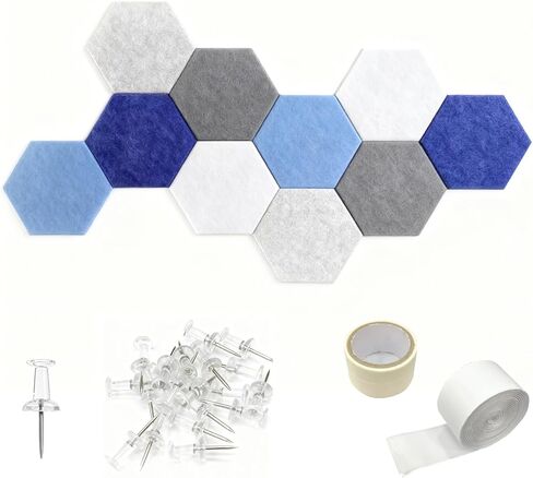 Hexagon Cork Board Tiles, 10 Pack with Adhesive Tape & Push Pins, Frameless Bulletin Board for Office Home Decor, Photo & Memo Display (Blue) in Kuwait