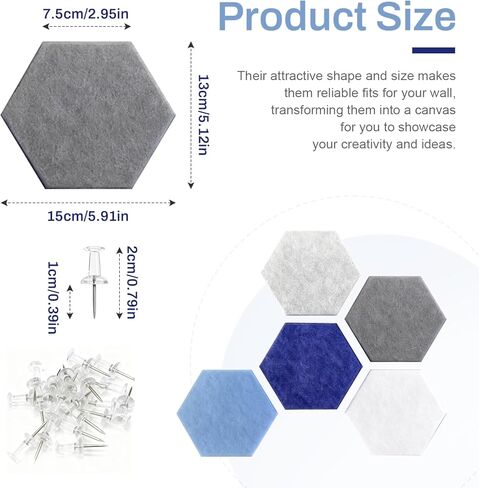 Hexagon Cork Board Tiles, 10 Pack with Adhesive Tape & Push Pins, Frameless Bulletin Board for Office Home Decor, Photo & Memo Display (Blue) in Kuwait