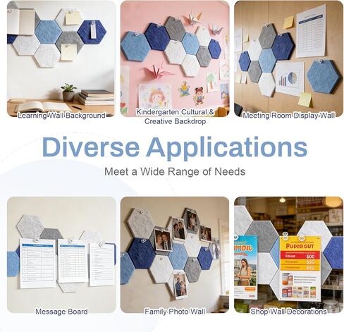 Hexagon Cork Board Tiles, 10 Pack with Adhesive Tape & Push Pins, Frameless Bulletin Board for Office Home Decor, Photo & Memo Display (Blue) in Kuwait