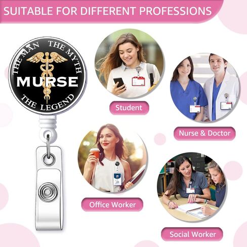 Murse The Men The Myth The Legend Badge Reel Retractable with Alligator Clip, Funny ID Badge Holder Gift for Men Veterinarian Doctors Nurses Social Worker Office Worker Boss Colleague in Kuwait