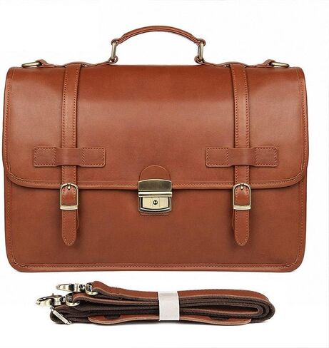 14 Inch Genuine Leather Men Briefcase Cow Laptop Bag Vintage Shoulder Real Cowhide Computer Bag(A) in Kuwait