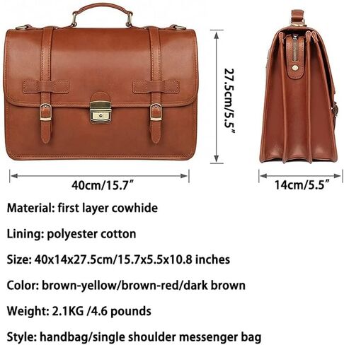 14 Inch Genuine Leather Men Briefcase Cow Laptop Bag Vintage Shoulder Real Cowhide Computer Bag(A) in Kuwait
