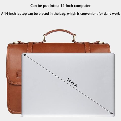 14 Inch Genuine Leather Men Briefcase Cow Laptop Bag Vintage Shoulder Real Cowhide Computer Bag(A) in Kuwait