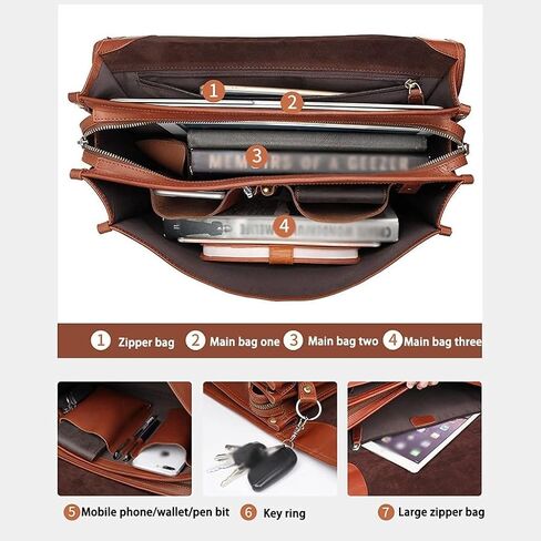 14 Inch Genuine Leather Men Briefcase Cow Laptop Bag Vintage Shoulder Real Cowhide Computer Bag(A) in Kuwait