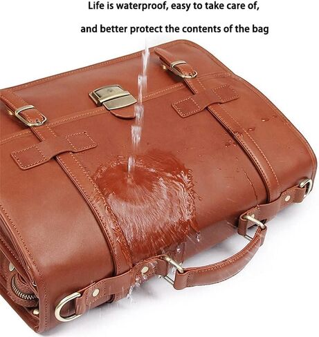 14 Inch Genuine Leather Men Briefcase Cow Laptop Bag Vintage Shoulder Real Cowhide Computer Bag(A) in Kuwait