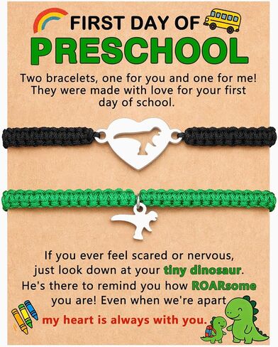 Mother Son Back to School Gifts, Set of 2 Matching Dinosaur Bracelets for Boys First Day of Kindergarten Preschool in Saudi Arabia
