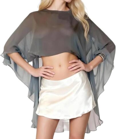 Women Sheer Mesh Chiffon Shawl Wraps Asymmetrical High Low Hem Shawl Cape Capelets Evening Dress Wedding Cover Up in Saudi Arabia