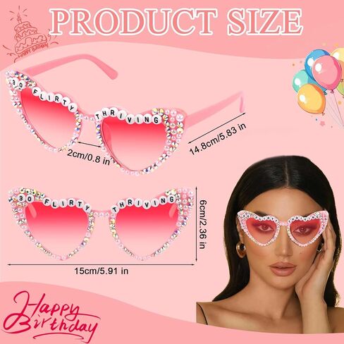 30 Flirty Thriving Glasses For Women 30th Birthday Accessories Decorations Decor, Happy Birthday Sunglasses For 30th Bday Party Supplies Outfit in Kuwait