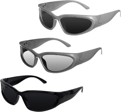 Nydotd 3 Pairs Y2K Sunglasses for Women Men Fashion Sport Shades Sun Glasses Trendy Wrap Around Sunglasses in Kuwait