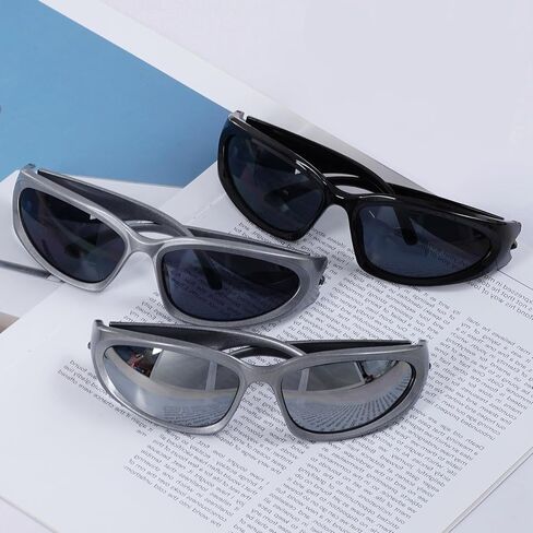 Nydotd 3 Pairs Y2K Sunglasses for Women Men Fashion Sport Shades Sun Glasses Trendy Wrap Around Sunglasses in Kuwait