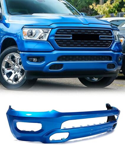 Diamond Black Steel Front Bumper Face Bar Compatible with 2019-2024 Dodge Ram 1500 W/Fog Lights Holes Replace for 5ZB41TZZAA in Saudi Arabia