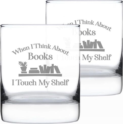 When I Think About Books I Touch My Shelf - Whiskey Rocks Glass - Funny Book Club Gifts for Lovers of Reading & Whisky in Kuwait