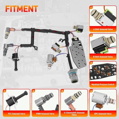 4L60E 4L65E Automatic Transmission Master Solenoid Kit EPC TCC 3-2 PWM w/Harness Filter Gasket Compatible with GM 2003-2005 M30 M32 Replace#24209121 24215111 24230298 8683187 8677314 24208576 in Kuwait