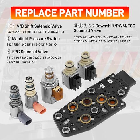 4L60E 4L65E Automatic Transmission Master Solenoid Kit EPC TCC 3-2 PWM w/Harness Filter Gasket Compatible with GM 2003-2005 M30 M32 Replace#24209121 24215111 24230298 8683187 8677314 24208576 in Kuwait