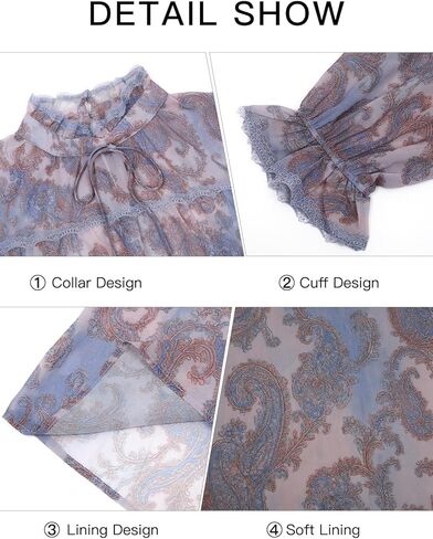 Women's Tops with Ruffled Long Sleeves Boho Paisley Print Top Oversized Casual Flowy Tops Shirts Tie Neck Chiffon Top in Saudi Arabia