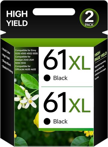 خراطيش حبر 61XL بديلة لـ 61 خرطوشة حبر سوداء XL لطابعة Envy 5530 4500 4502 5535 Deskjet 2540 2541 3050 3510 OfficeJet 4630 4632 (أسود، عبوتان) in Kuwait
