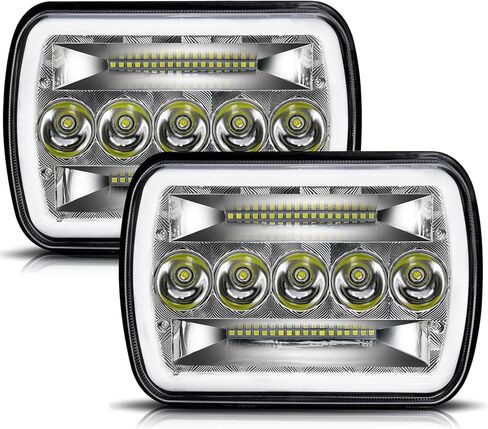 MGLLIGHT 5x7 7x6 Inch LED Headlights Sealed Beam H6054 LED Headlights Amber/White DRL Turn Signal Rectangular Headlamp Compatible with XJ Wrangler YJ Replacement H5054 H6054LL, Pair in Kuwait