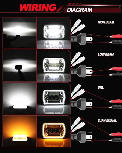 MGLLIGHT 5x7 7x6 Inch LED Headlights Sealed Beam H6054 LED Headlights Amber/White DRL Turn Signal Rectangular Headlamp Compatible with XJ Wrangler YJ Replacement H5054 H6054LL, Pair in Kuwait