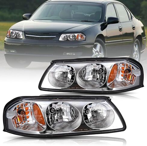 مجموعة المصابيح الأمامية Bingbingmotor BRYGHT (المصابيح متضمنة) مناسبة لـ 2000-2005 Chevy Impala مجموعة أزواج الركاب والسائق الجانبية (كروم، مع مصابيح) in Kuwait