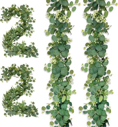 4 Pack 6.10Ft Eucalyptus Garland, Artificial Eucalyptus Flowers Leaves Table Greenery Garland Wreath Vines for Wedding Party Home Fireplace Bedroom Wall Indoor Outdoor Decoration in Kuwait