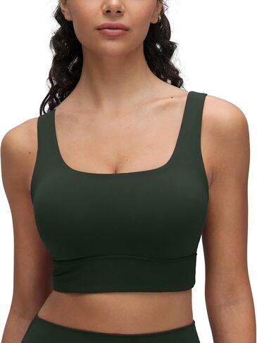 CRZ YOGA Butterluxe U Back Longline Sports Bras for Women - Scoop Neck Padded Yoga Workout Crop Top with Built in Pads Legend Green Large in Saudi Arabia