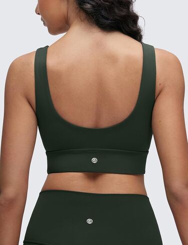 CRZ YOGA Butterluxe U Back Longline Sports Bras for Women - Scoop Neck Padded Yoga Workout Crop Top with Built in Pads Legend Green Large in Kuwait