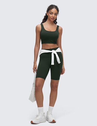 CRZ YOGA Butterluxe U Back Longline Sports Bras for Women - Scoop Neck Padded Yoga Workout Crop Top with Built in Pads Legend Green Large in Kuwait