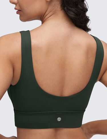CRZ YOGA Butterluxe U Back Longline Sports Bras for Women - Scoop Neck Padded Yoga Workout Crop Top with Built in Pads Legend Green Large in Kuwait