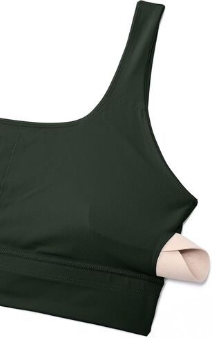 CRZ YOGA Butterluxe U Back Longline Sports Bras for Women - Scoop Neck Padded Yoga Workout Crop Top with Built in Pads Legend Green Large in Kuwait