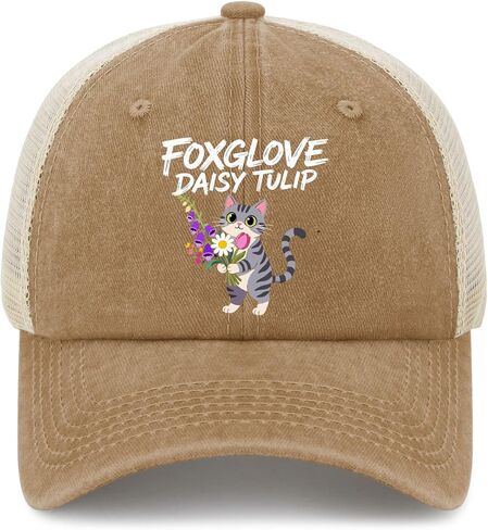 Made in US Foxglove Daisy Tulip Floral Caps Cotton Washed 4 Baseball Caps Adjustable Hat Custom in Saudi Arabia