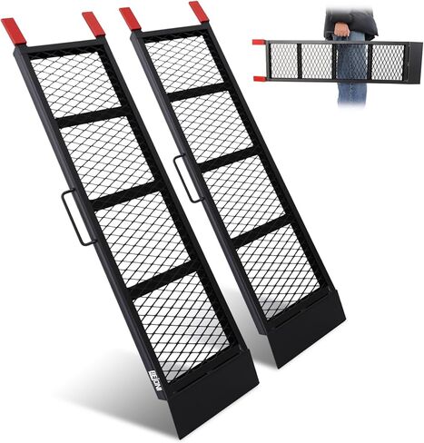 880lbs Capacity Loading Ramp, 2PCS Steel Foldable Ramp, 66" L Portable Ramp for Truck, Trailer, Motorcycle Ramp in Kuwait