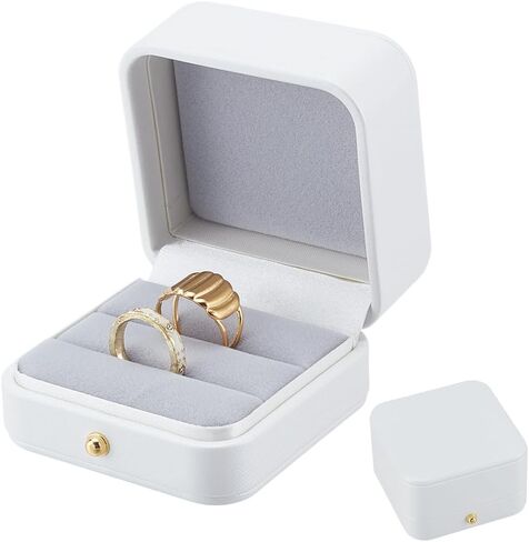2 Slot Wedding Engagement Ring Box 2.91x2.78x1.75 Inch Square Leather Velvet Jewelry Ring Box Gorgeous Vintage Double Slots Rings Boxes Wedding Rings Bearer for Weddings Festival Gift Boxes in Saudi Arabia
