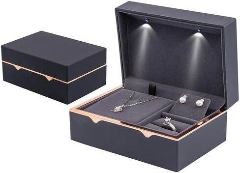 HSLFUAI LED Jewelry Box – Storage Box for Bracelets, Rings & Necklaces – Jewelry Box with Light and Velvet Lining – Elegant Gift Box for Weddings, Birthdays, Valentine's Day, Christmas (Black) in Kuwait