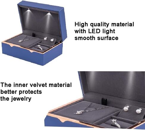 HSLFUAI LED Jewelry Box – Storage Box for Bracelets, Rings & Necklaces – Jewelry Box with Light and Velvet Lining – Elegant Gift Box for Weddings, Birthdays, Valentine's Day, Christmas (Black) in Kuwait