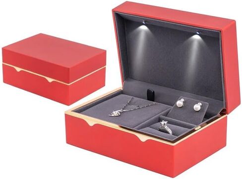 صندوق مجوهرات HSLFUAI LED - صندوق تخزين للأساور والخواتم والقلائد - صندوق مجوهرات ببطانة خفيفة ومخملية - صندوق هدايا أنيق لحفلات الزفاف وأعياد الميلاد وعيد الحب والكريسماس (أسود) in Kuwait