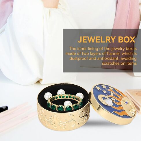 Retro Jewelry Box, Stylish Sun Moon Stars Jewelry Boxes for Women Metal Jewelry Organizer Box with Flannelette Lining Gift for Girls Woman(Gold) in Saudi Arabia